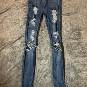 Hollister Blue Distressed Skinny Jeans